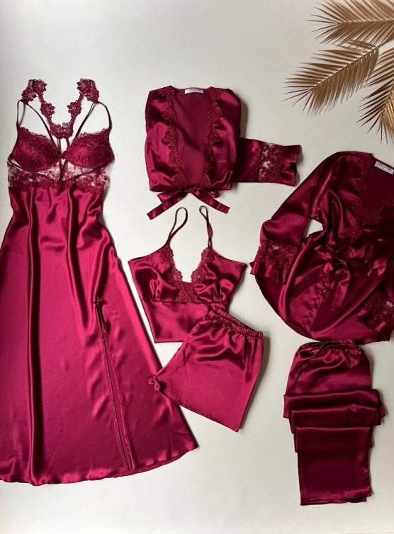 LONG SLIT SILK NIGHTY SET 5 PCS ππ